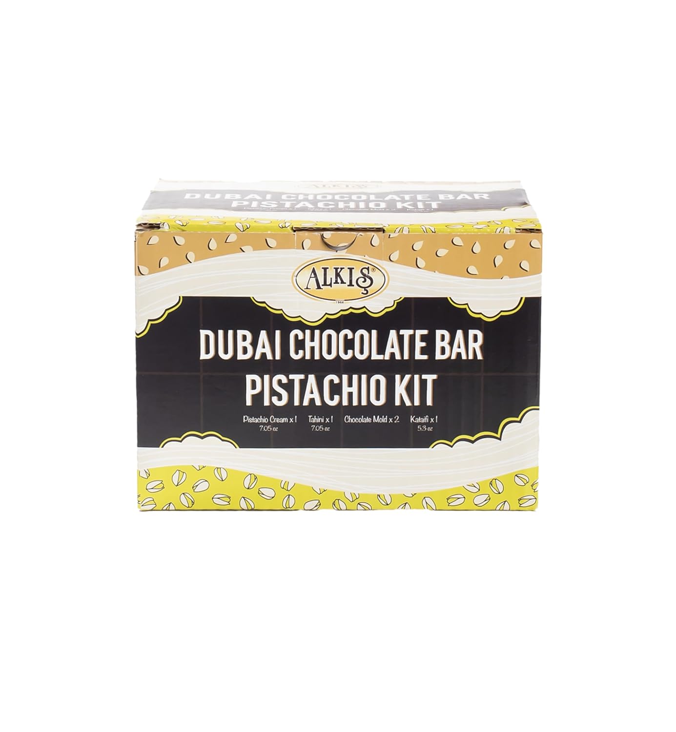Alkis Dubai Chocolate Bar Pistachio Kit (Does Not Contain Chocolate) Bundle with 4 items : Pistachio Cream, Kataifi, Tahini, Silicone Chocolate Bar Molds (Makes 4 Bars)
