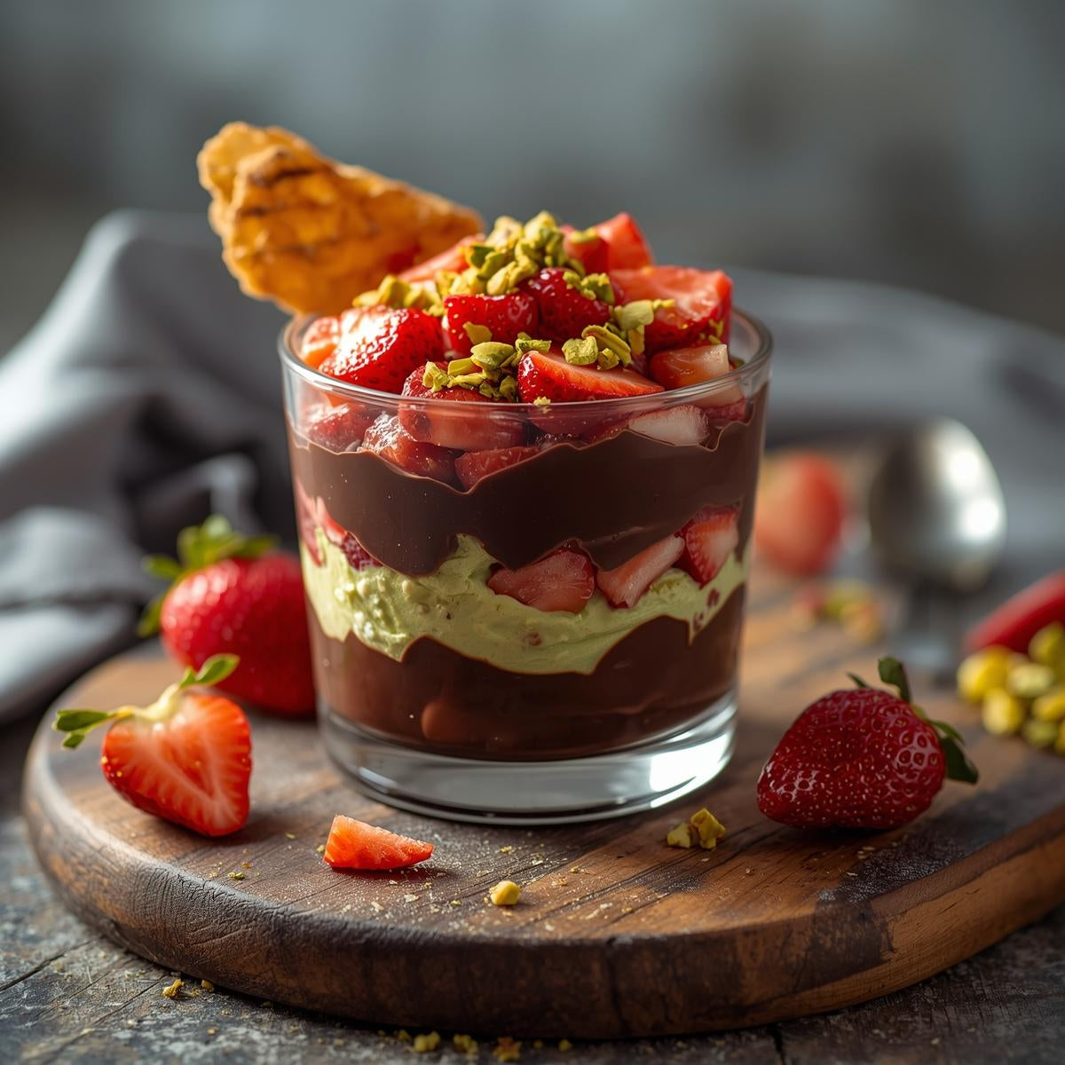 Dubai chocolate strawberries layered with pistachio cream and kataifi